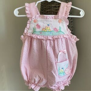 Baby Togs Vintage Seersucker Baby Girls Bubble Romper 3-6 Mo Ocean Castle Fish